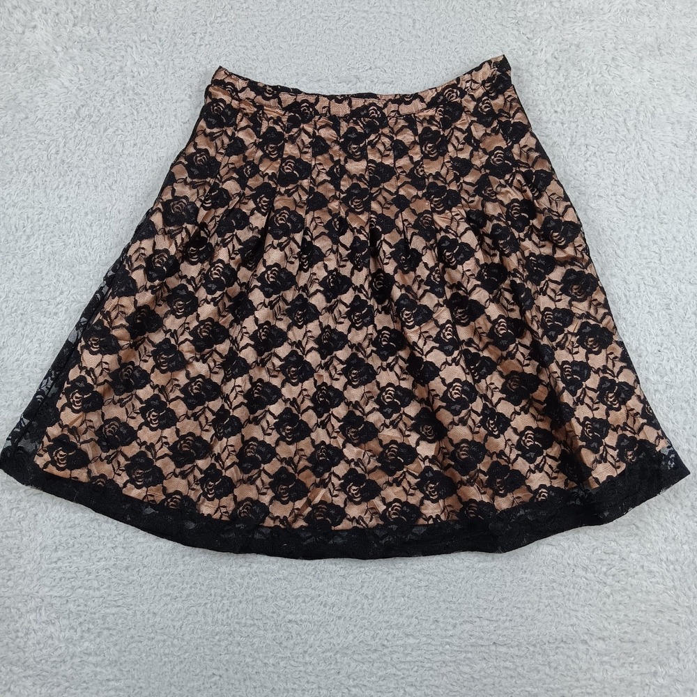 Vertigo Paris Skirt A-Line Women 8 Black Copper Floral Lace Pleated 900594